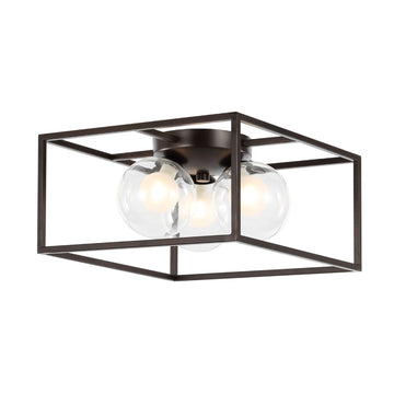 Kyle 14" 3-Light Modern Farmhouse Metal/Iron Open-Caged LED Flush Mount - JONATHAN Y